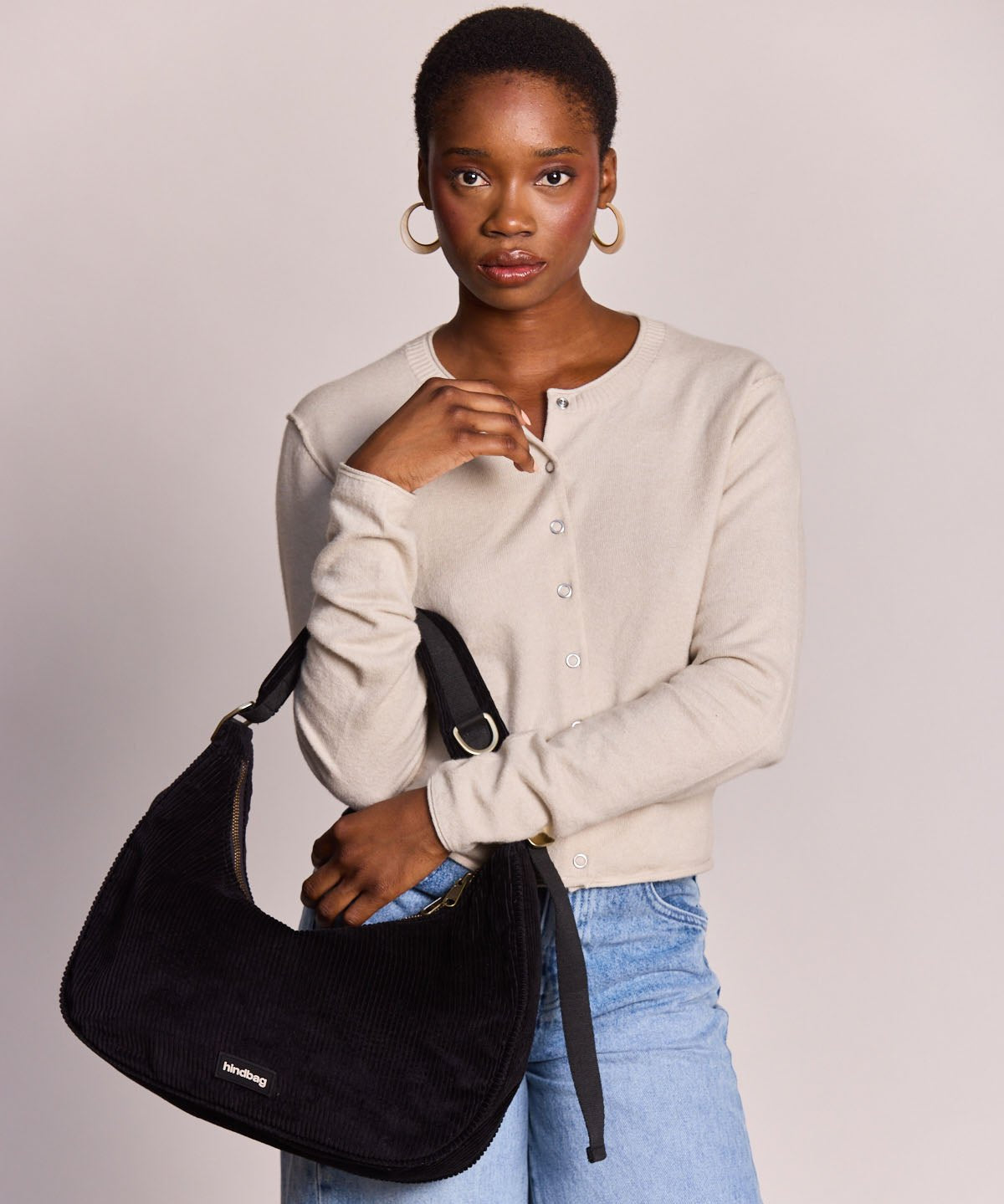 Hindbag - BIANCA Schultertasche • Cord Schwarz - ROSA ECK