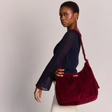 CLAIRE Hobo-Tasche • Cord Bordeauxrot