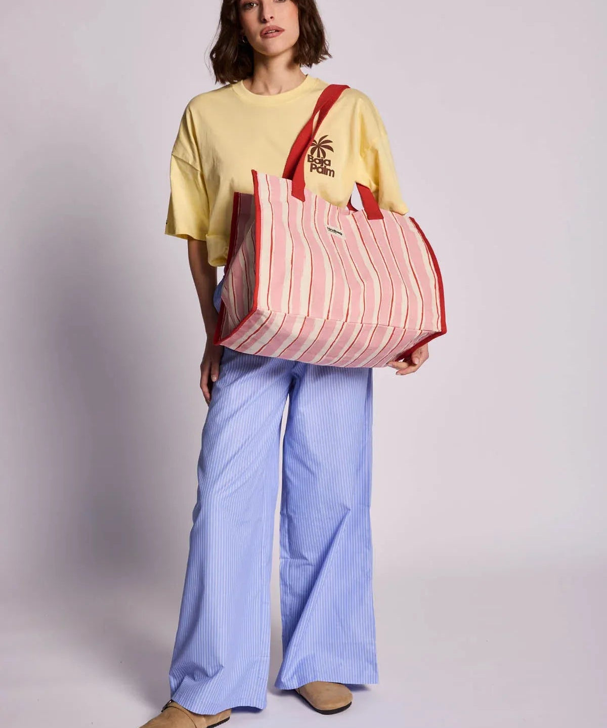 Hindbag - CLAUDE Einkaufstasche • Breite Streifen Rosa/Rot - ROSA ECK