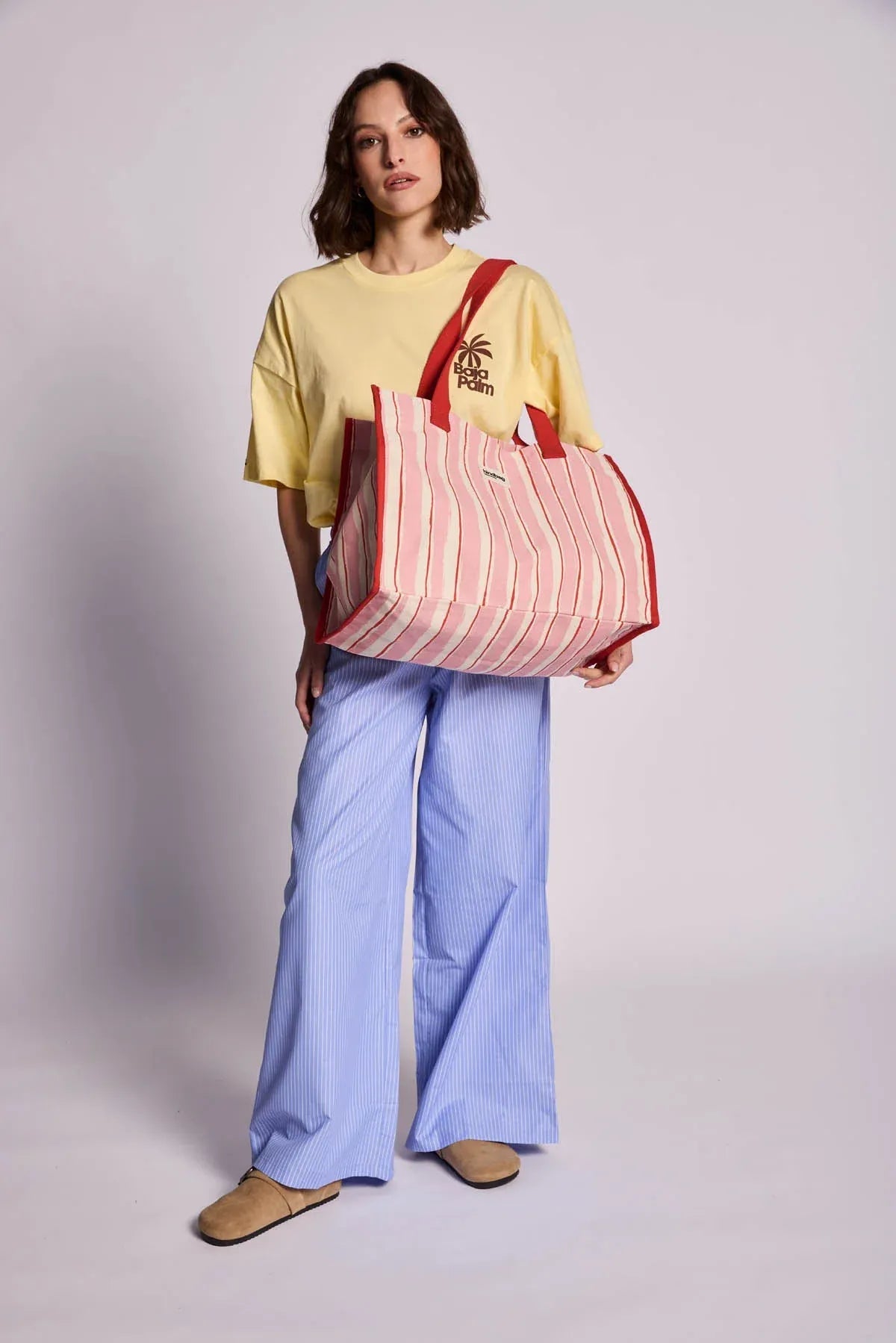 Hindbag - CLAUDE Einkaufstasche • Breite Streifen Rosa/Rot - ROSA ECK