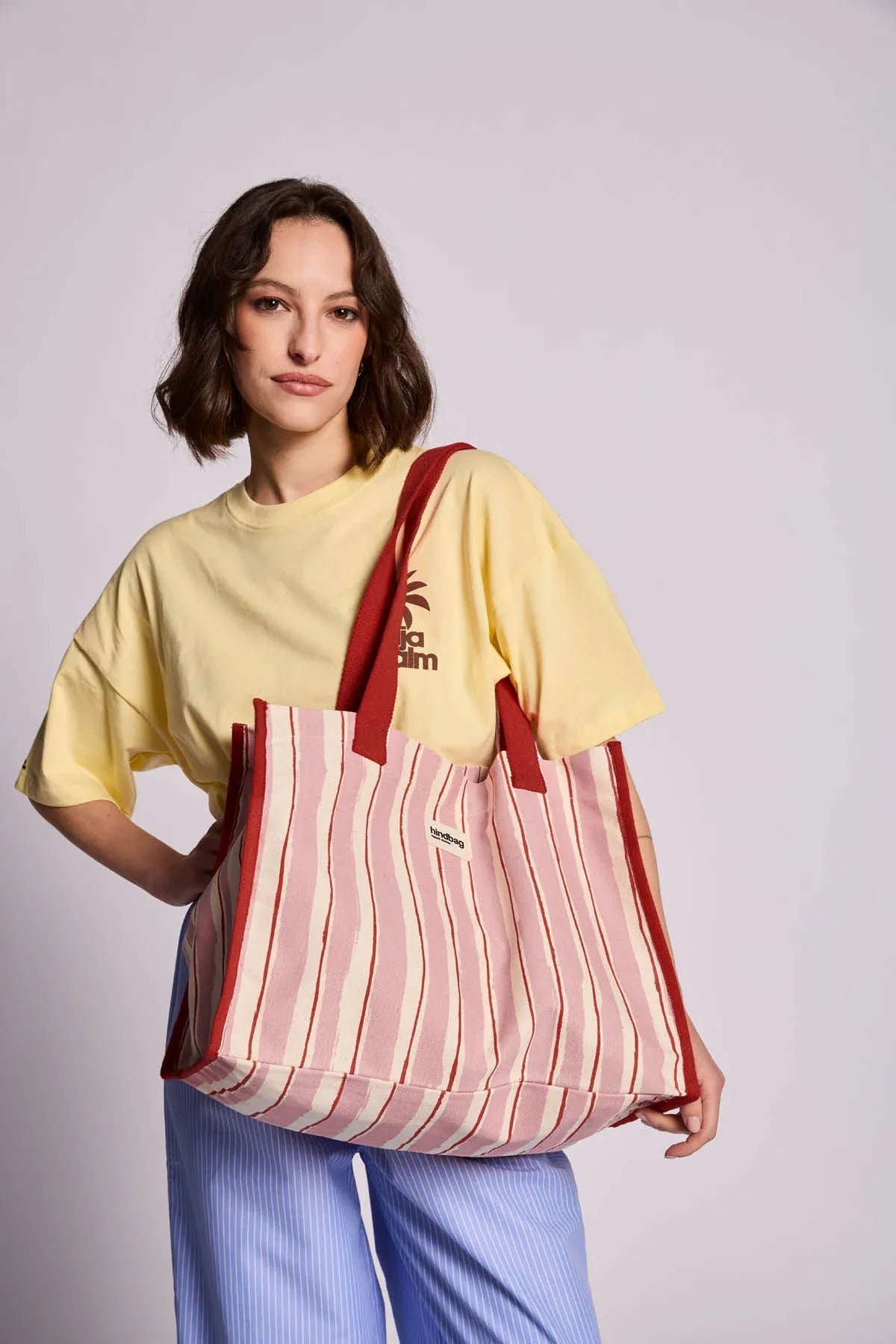 Hindbag - CLAUDE Einkaufstasche • Breite Streifen Rosa/Rot - ROSA ECK