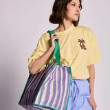 Hindbag - CLAUDE Einkaufstasche • Breite Streifen Violet/Grün - ROSA ECK