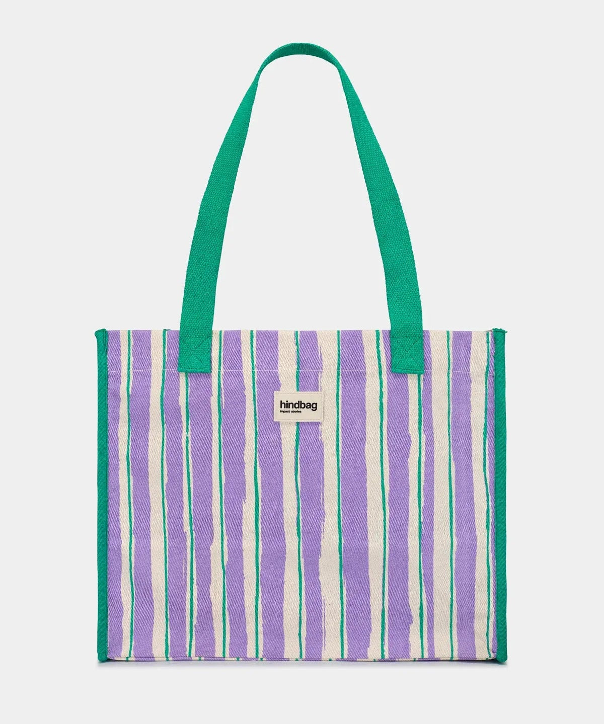 Hindbag - CLAUDE Einkaufstasche • Breite Streifen Violet/Grün - ROSA ECK