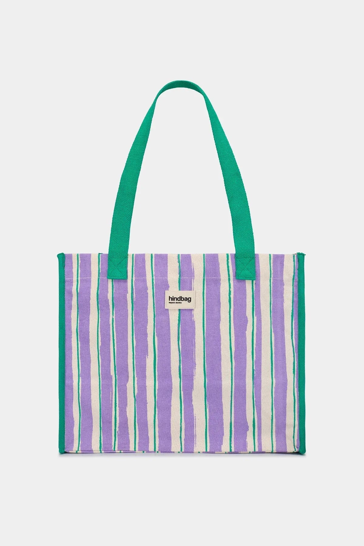 Hindbag - CLAUDE Einkaufstasche • Breite Streifen Violet/Grün - ROSA ECK