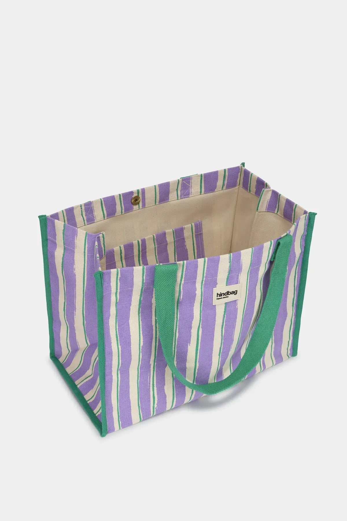 Hindbag - CLAUDE Einkaufstasche • Breite Streifen Violet/Grün - ROSA ECK