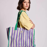 Hindbag - CLAUDE Einkaufstasche • Breite Streifen Violet/Grün - ROSA ECK