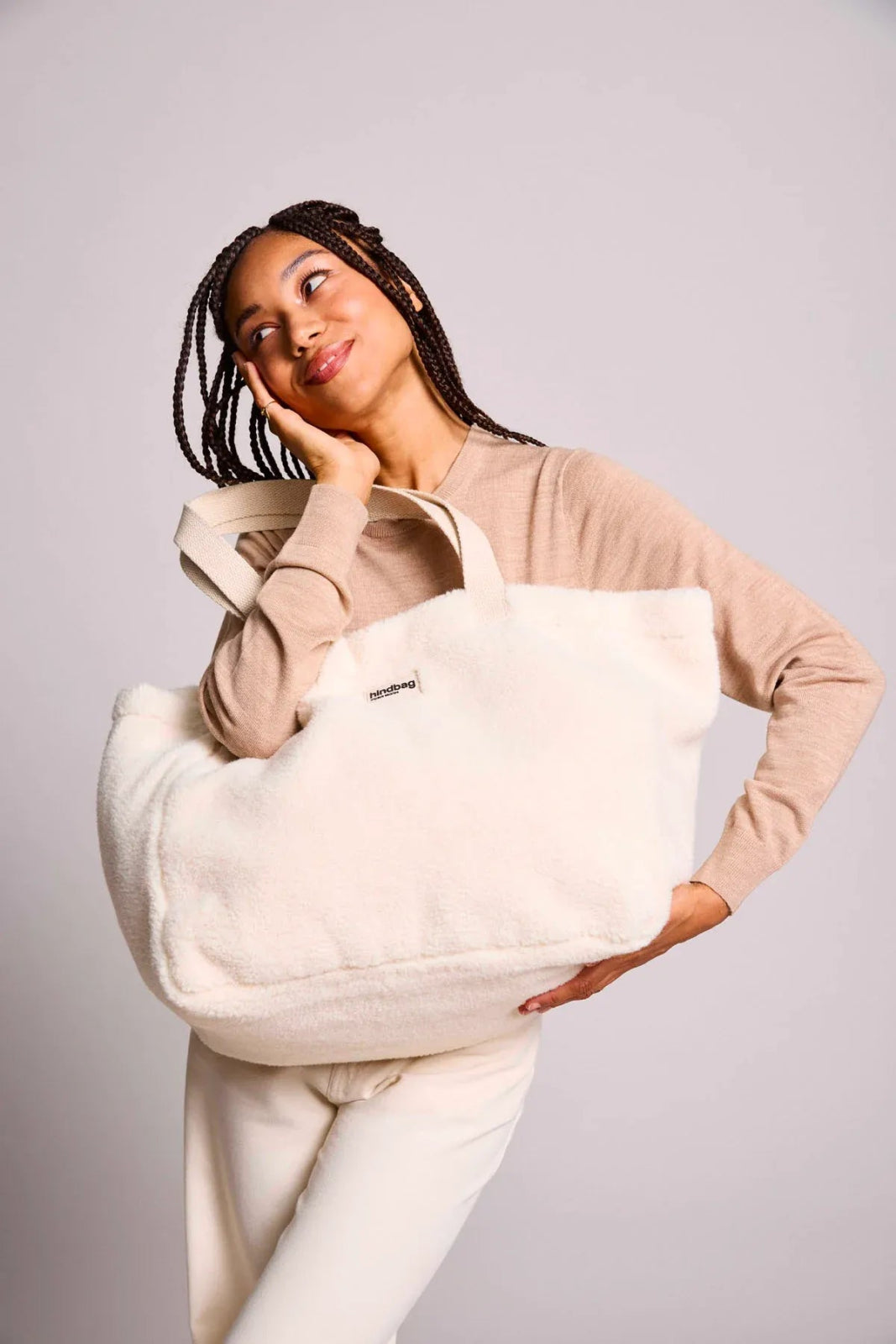 Hindbag - CLAUDE Einkaufstasche • Teddy Weiß - Tasche - ROSA ECK