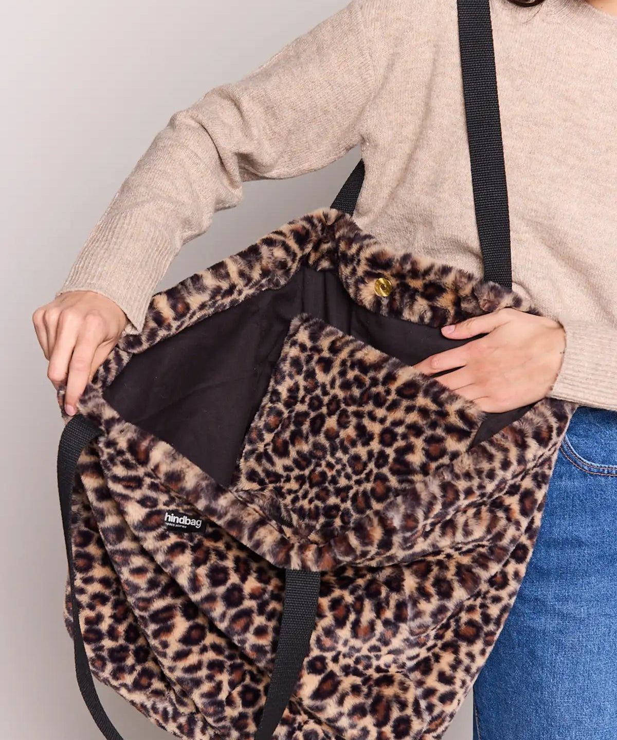 Hindbag - CLAUDE Tragetasche | Leopard Kunstpelz - ROSA ECK - , ,