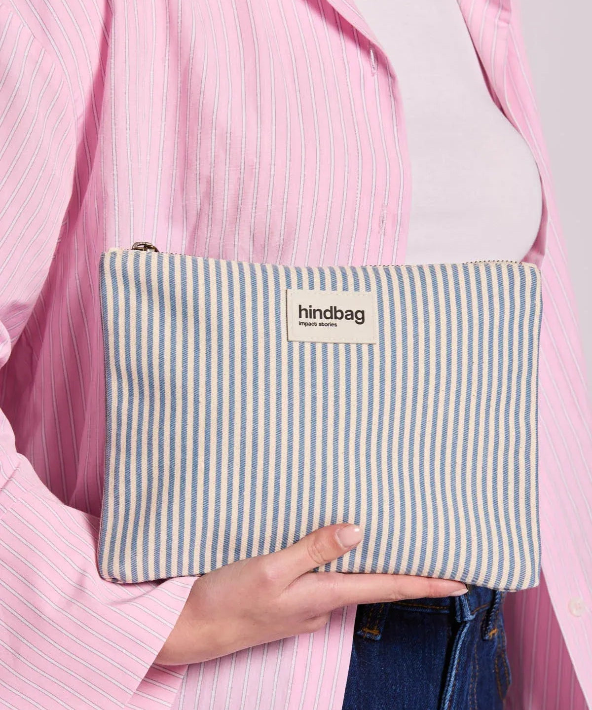 Hindbag - EMA Etuis/Mäppchen • Feine Streifen Blau - ROSA ECK