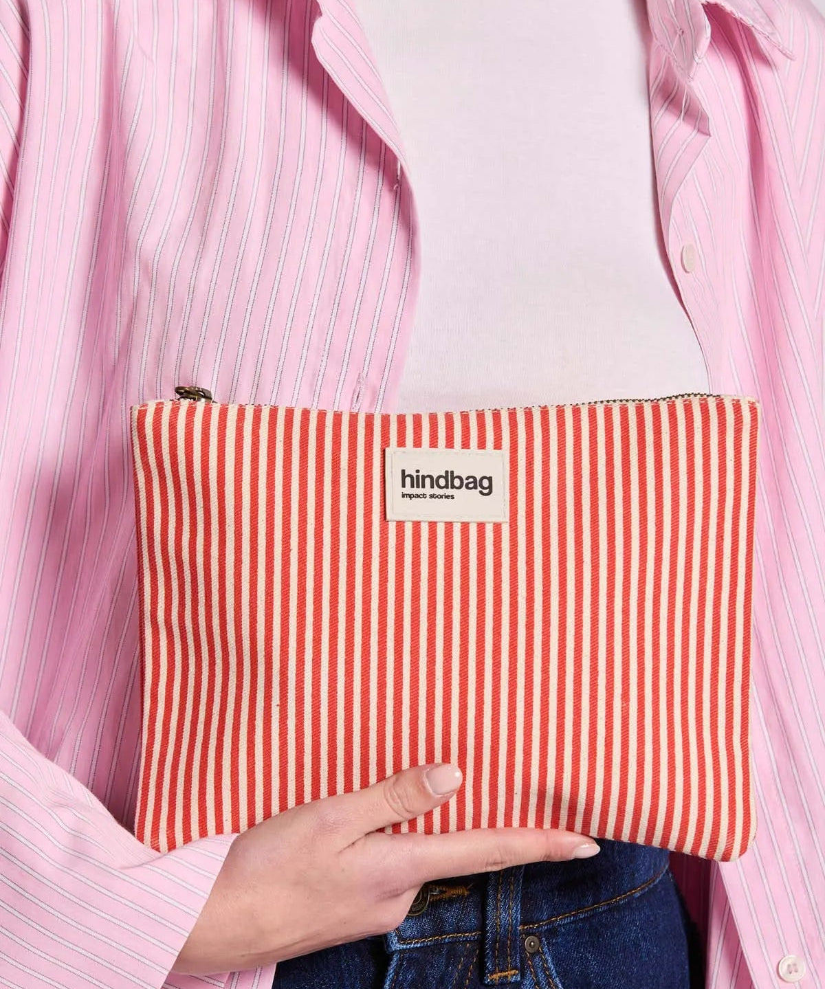 Hindbag - EMA Etuis/Mäppchen • Feine Streifen Rot - ROSA ECK