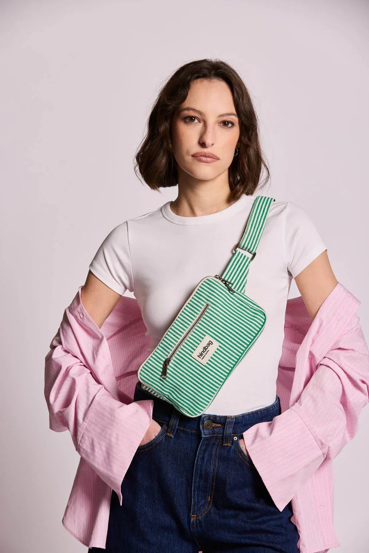 Hindbag - HARRY Bauchtasche • Feine Streifen Grün - ROSA ECK