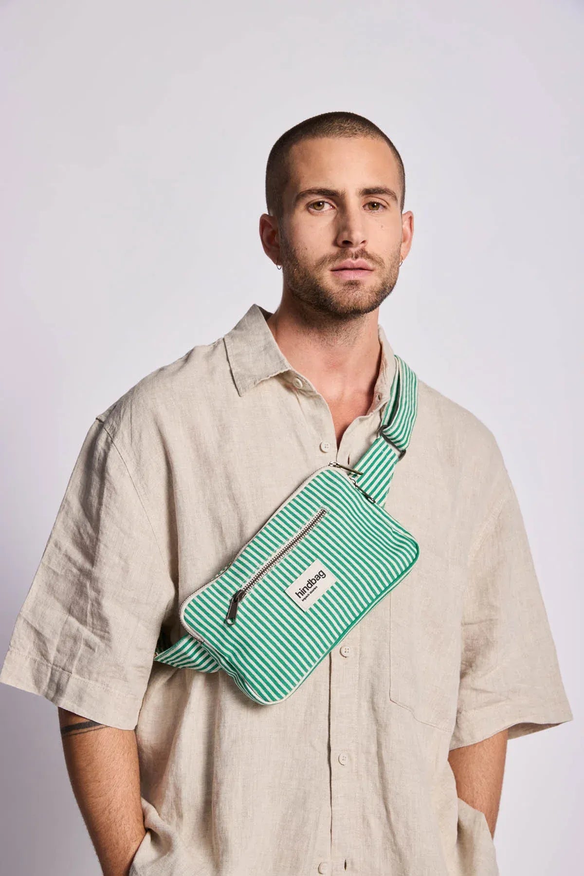 Hindbag - HARRY Bauchtasche • Feine Streifen Grün - ROSA ECK