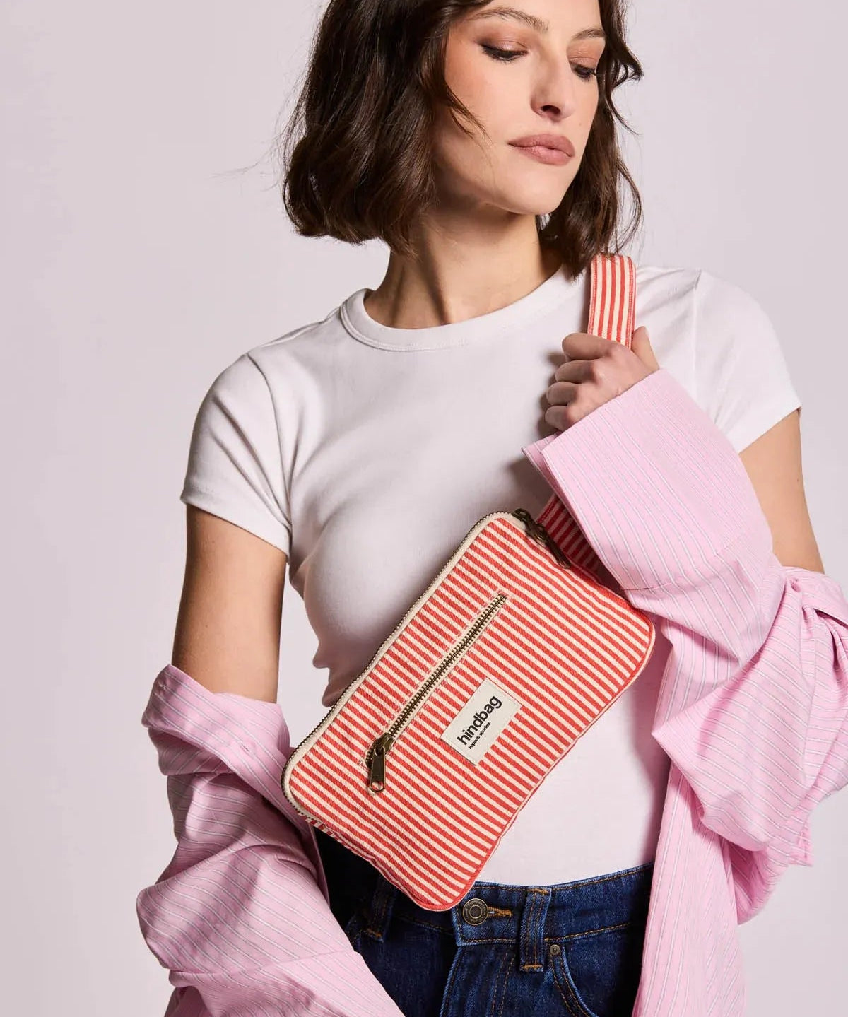 Hindbag - HARRY Bauchtasche • Feine Streifen Rot - ROSA ECK