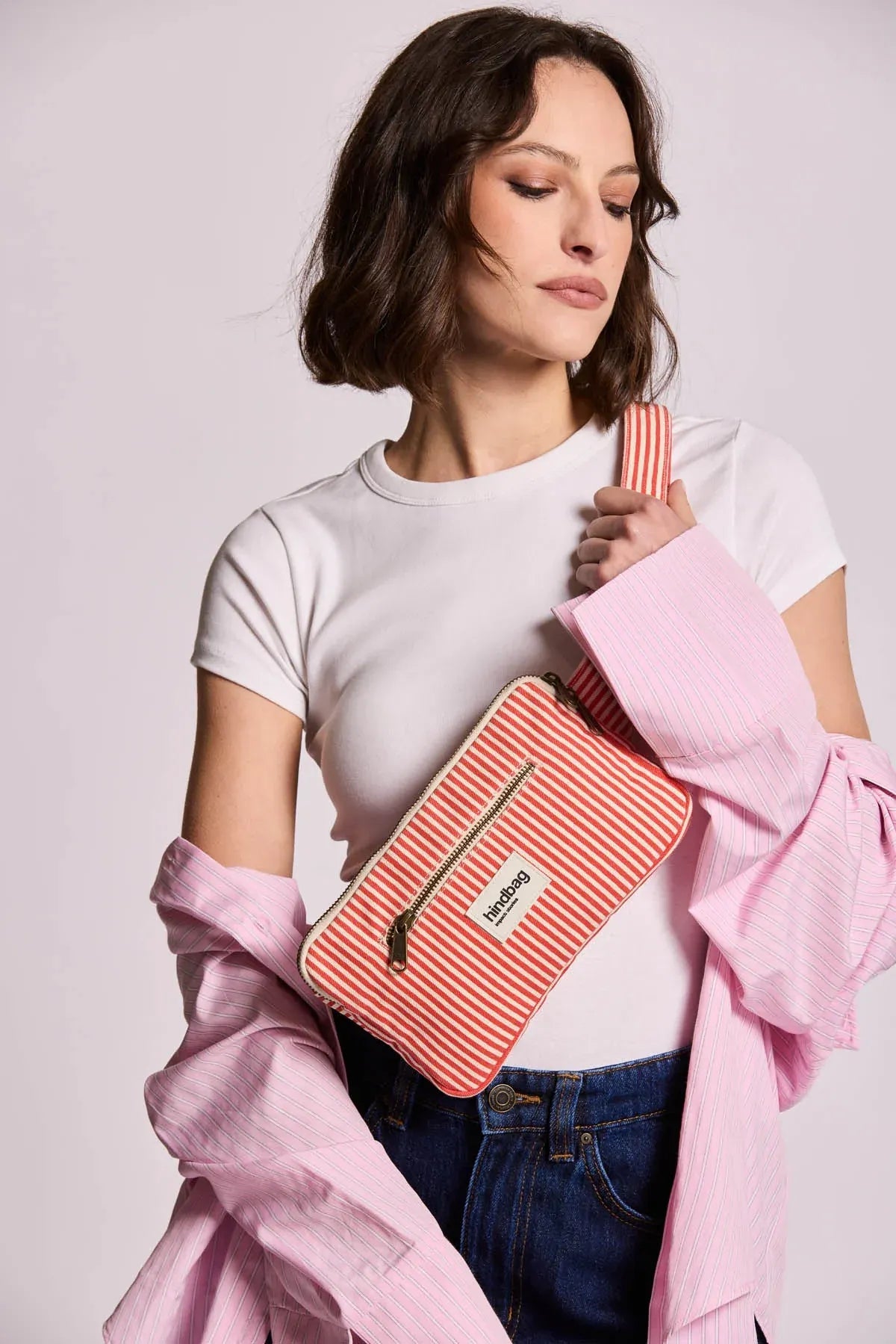 Hindbag - HARRY Bauchtasche • Feine Streifen Rot - ROSA ECK