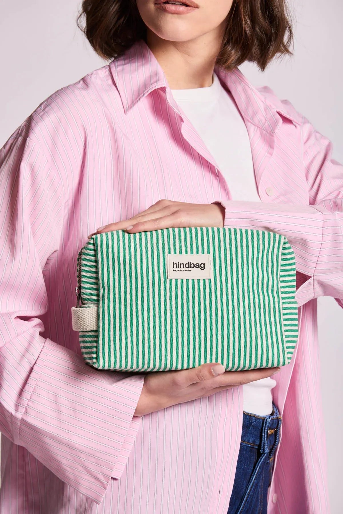 Hindbag - LEON Kulturbeutel • Feine Streifen Grün - ROSA ECK