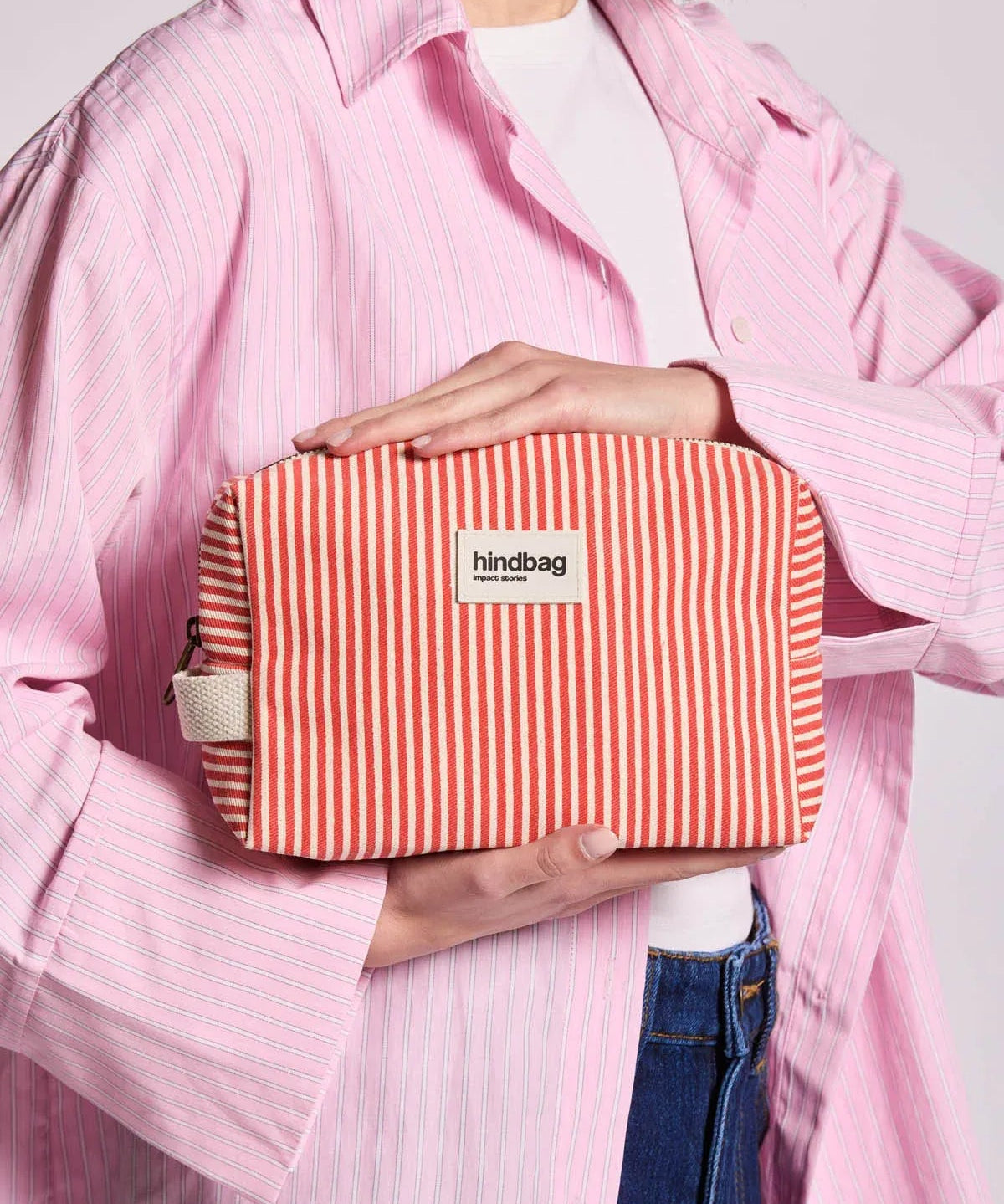 Hindbag - LEON Kulturbeutel • Feine Streifen Rot - ROSA ECK