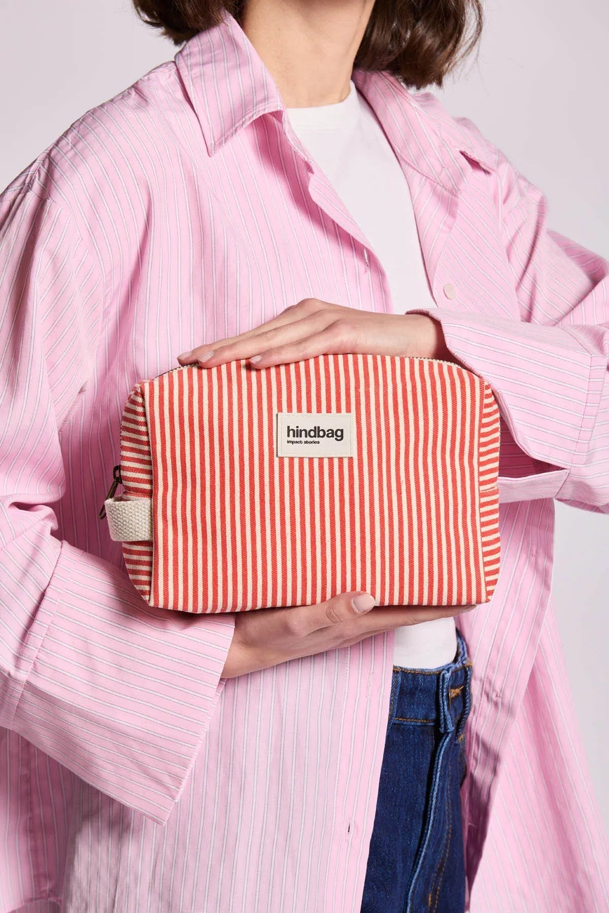 Hindbag - LEON Kulturbeutel • Feine Streifen Rot - ROSA ECK