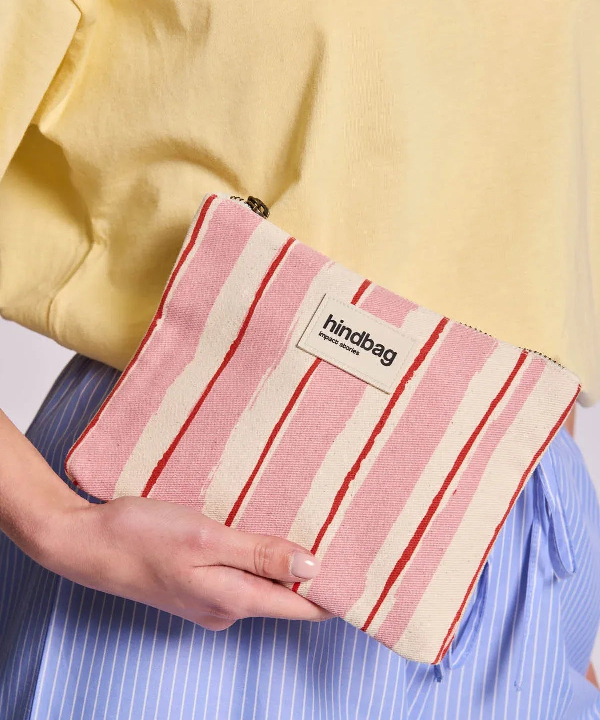Hindbag - LOU Etuis/Mäppchen • Breite Streifen Rosa/Rot - ROSA ECK
