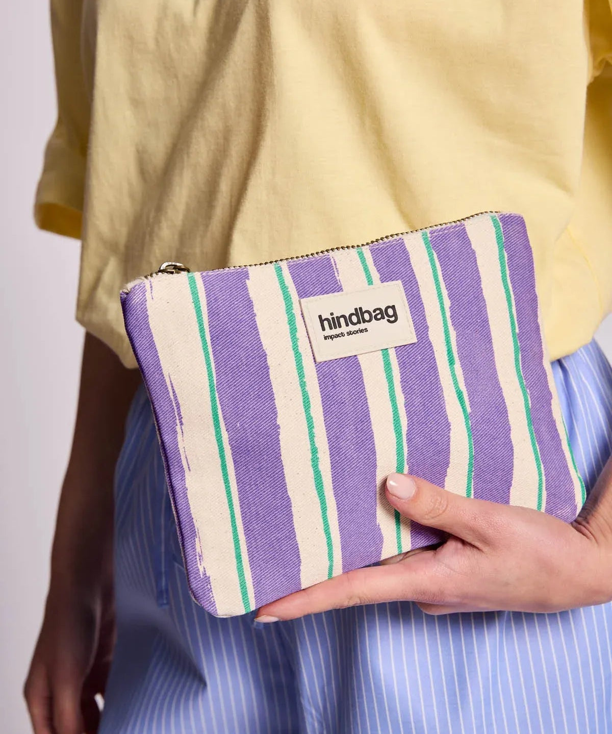 Hindbag - LOU Etuis/Mäppchen • Breite Streifen Violet/Grün - ROSA ECK