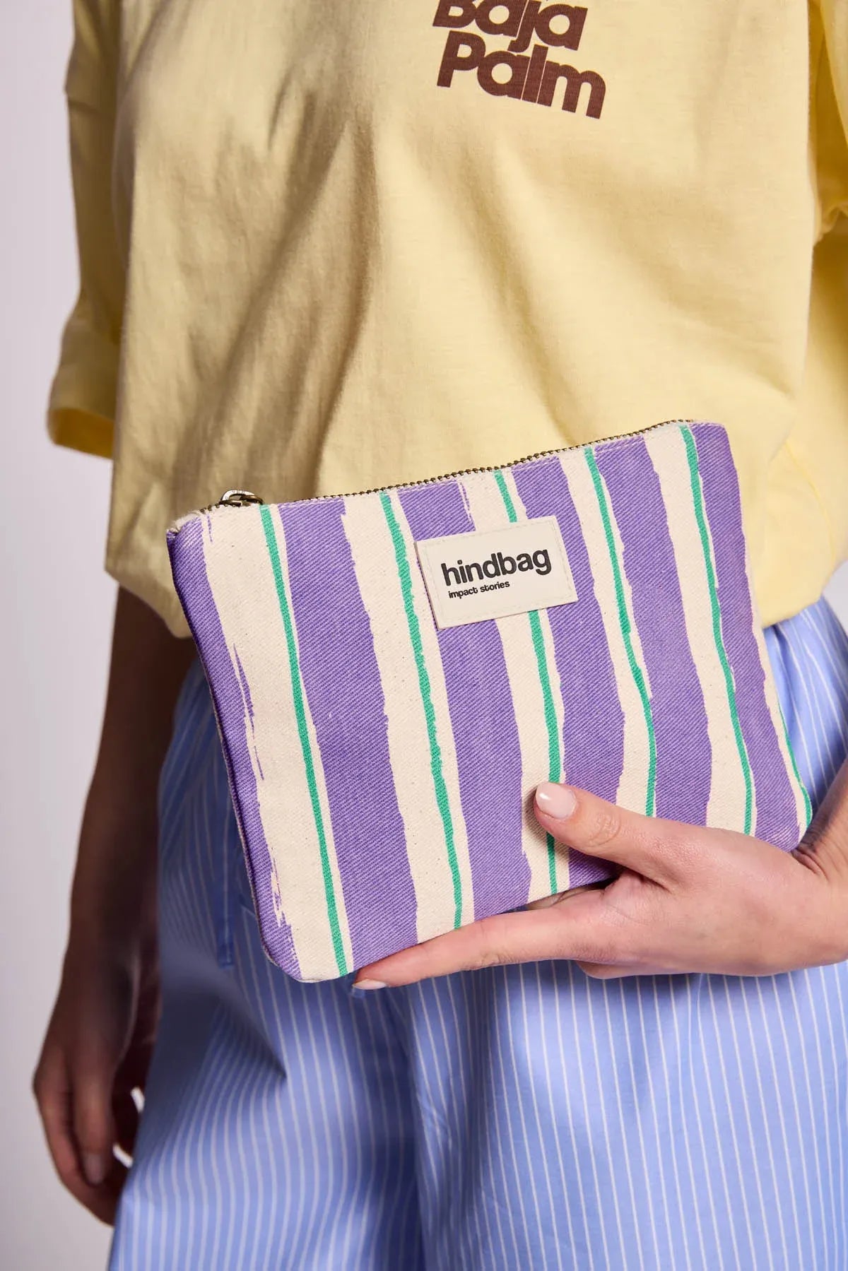 Hindbag - LOU Etuis/Mäppchen • Breite Streifen Violet/Grün - ROSA ECK