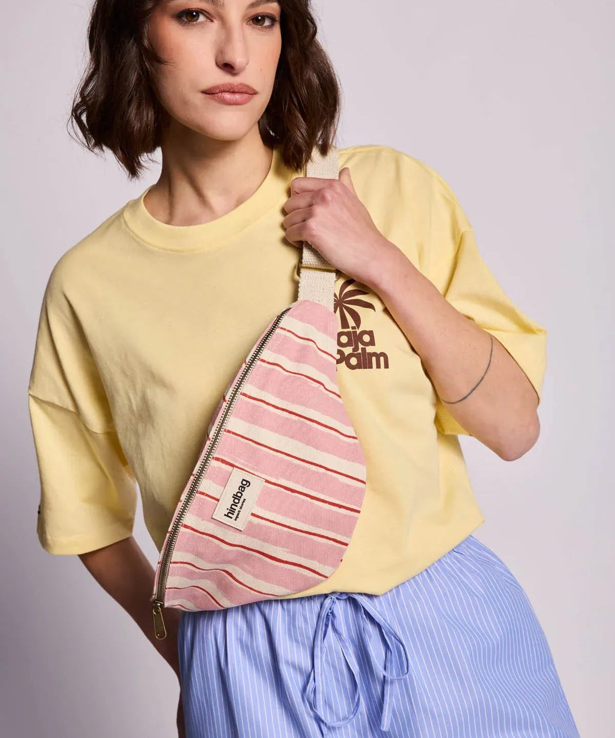 Hindbag - OLIVIA Bauchtasche • Breite Streifen Rosa/Rot - ROSA ECK
