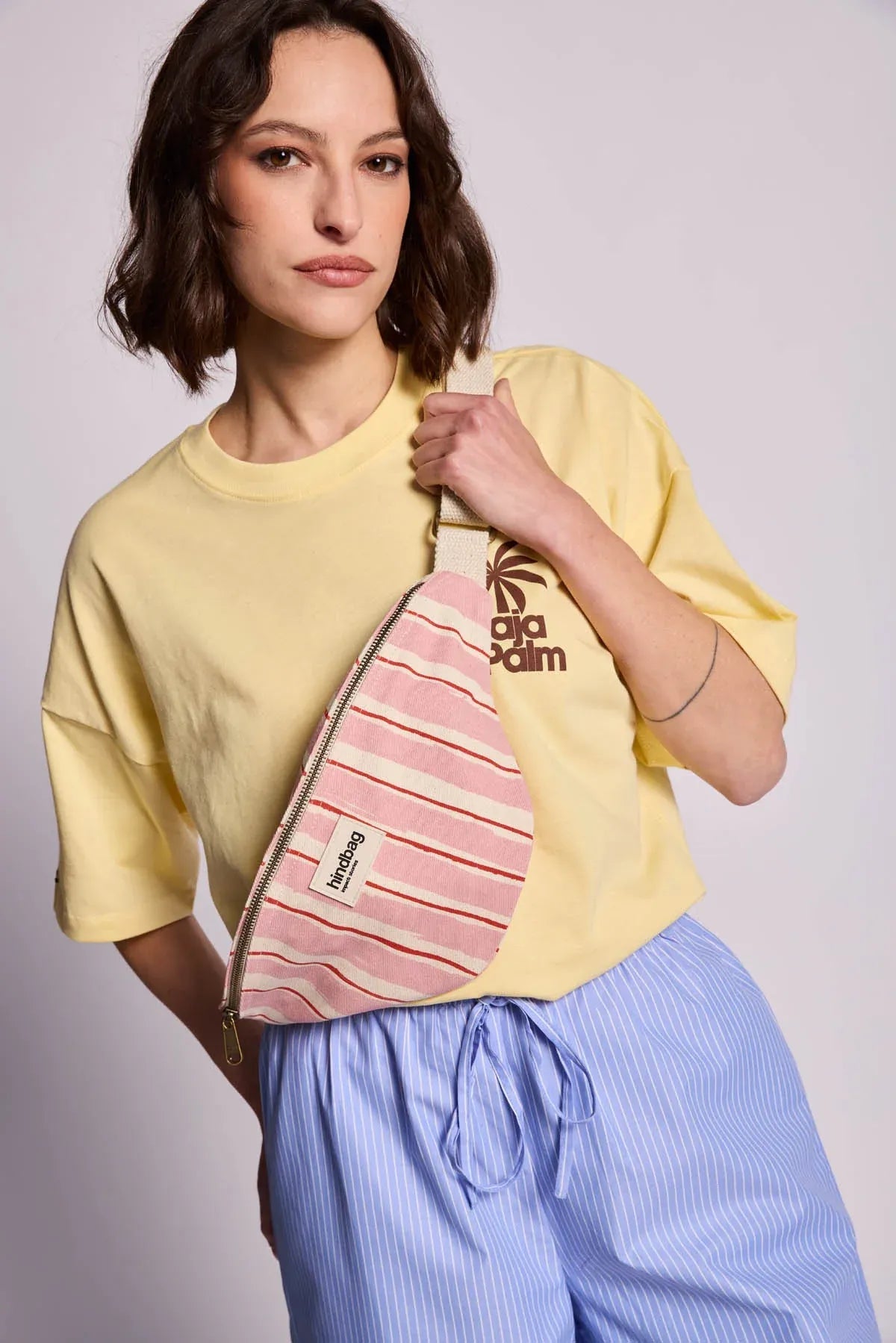 Hindbag - OLIVIA Bauchtasche • Breite Streifen Rosa/Rot - ROSA ECK