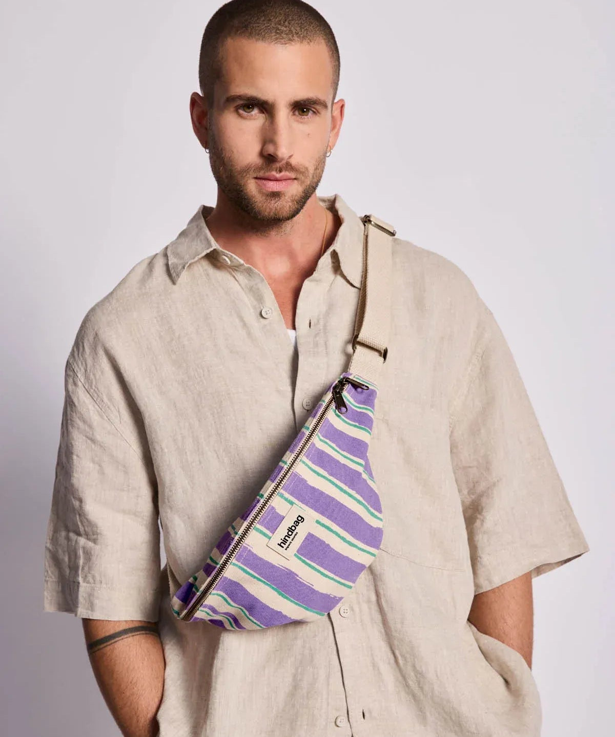 Hindbag - OLIVIA Bauchtasche • Breite Streifen Violet/Grün - ROSA ECK