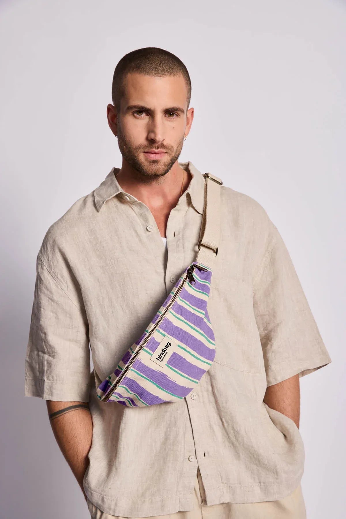 Hindbag - OLIVIA Bauchtasche • Breite Streifen Violet/Grün - ROSA ECK