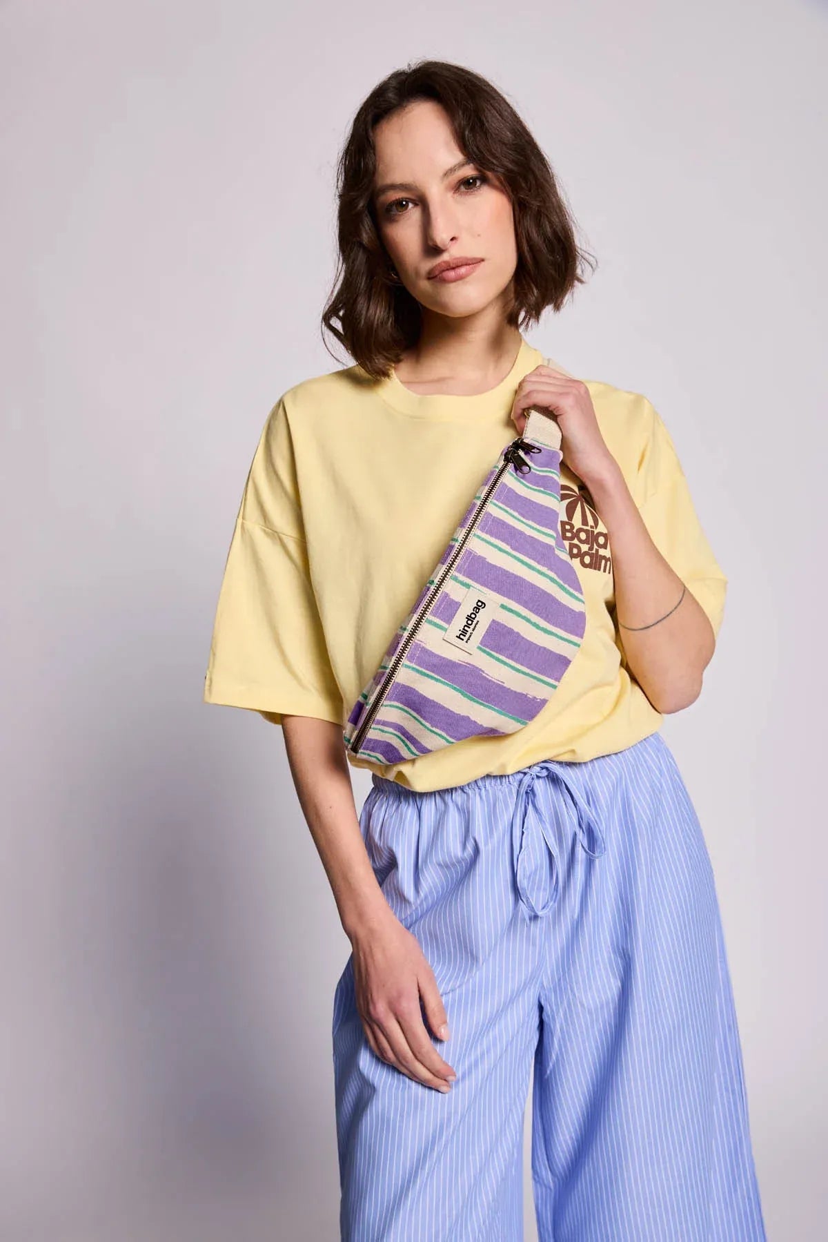 Hindbag - OLIVIA Bauchtasche • Breite Streifen Violet/Grün - ROSA ECK