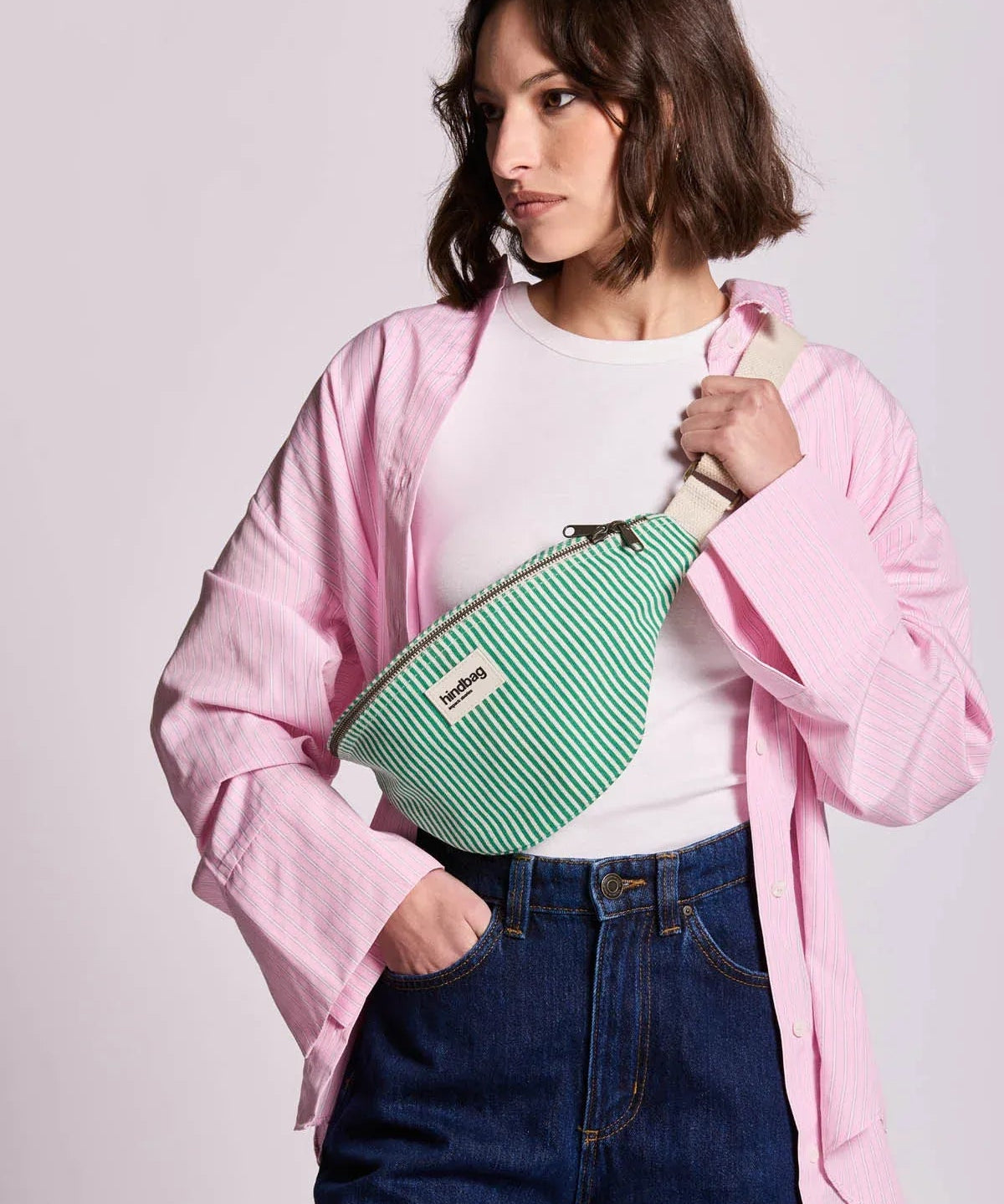 Hindbag - OLIVIA Bauchtasche • Feine Streifen Grün - ROSA ECK
