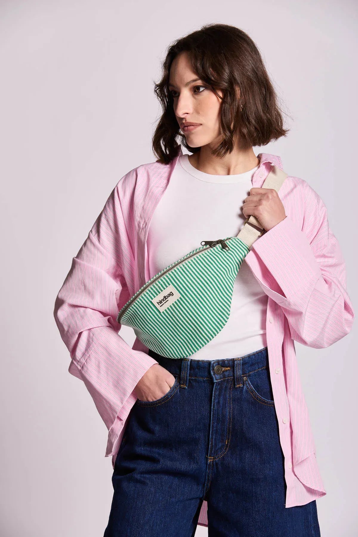 Hindbag - OLIVIA Bauchtasche • Feine Streifen Grün - ROSA ECK