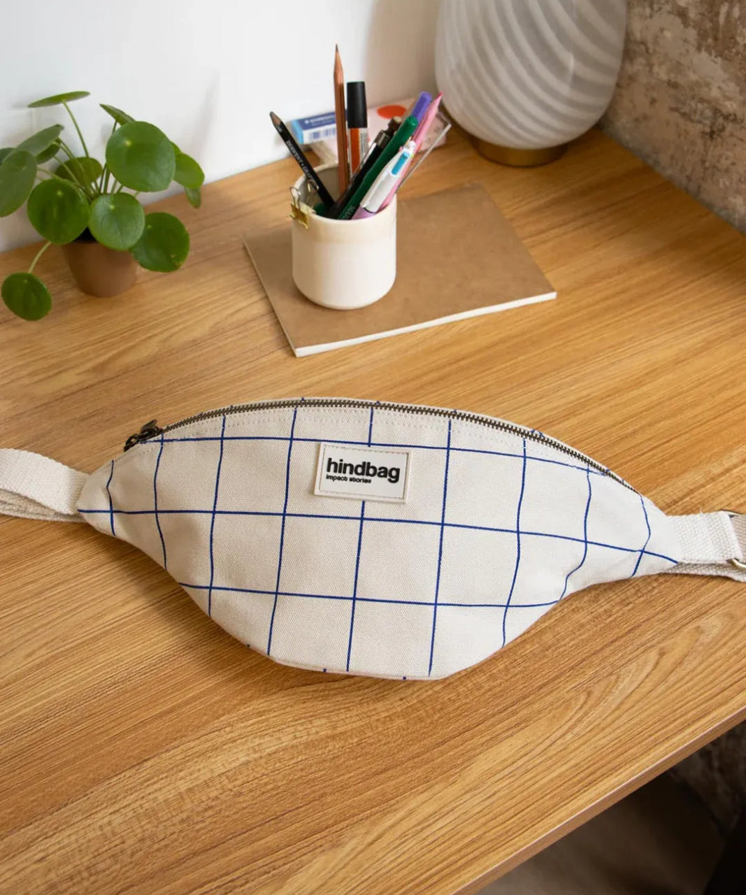 Hindbag - OLIVIA Bauchtasche • Karo Ecru / Blau - Bauchtasche - ROSA ECK