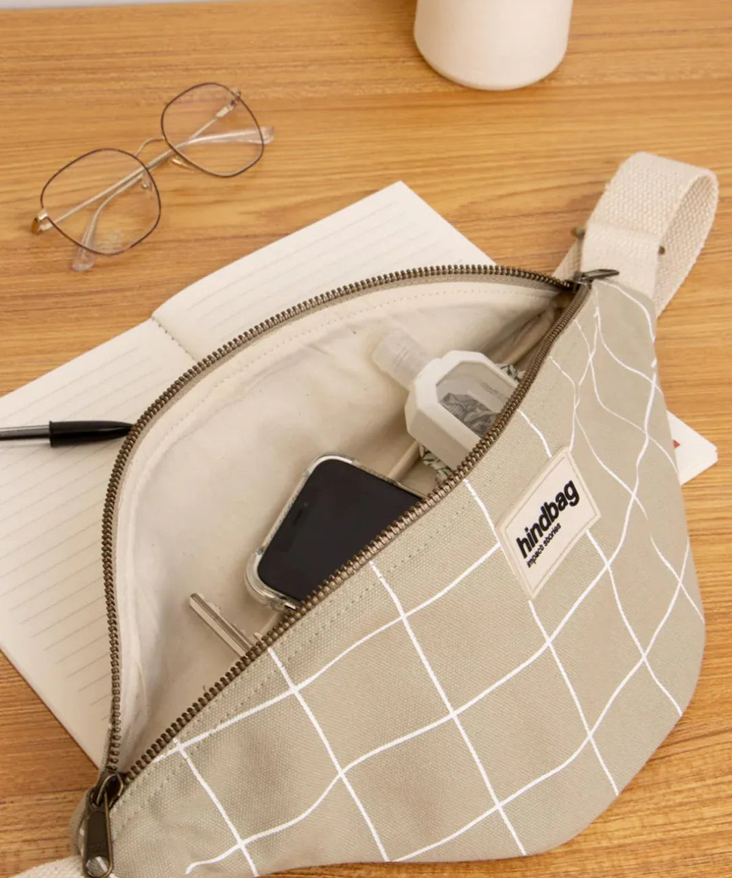 Hindbag - OLIVIA Bauchtasche • Karo Lehmgrün / Weiß - Bauchtasche - ROSA ECK