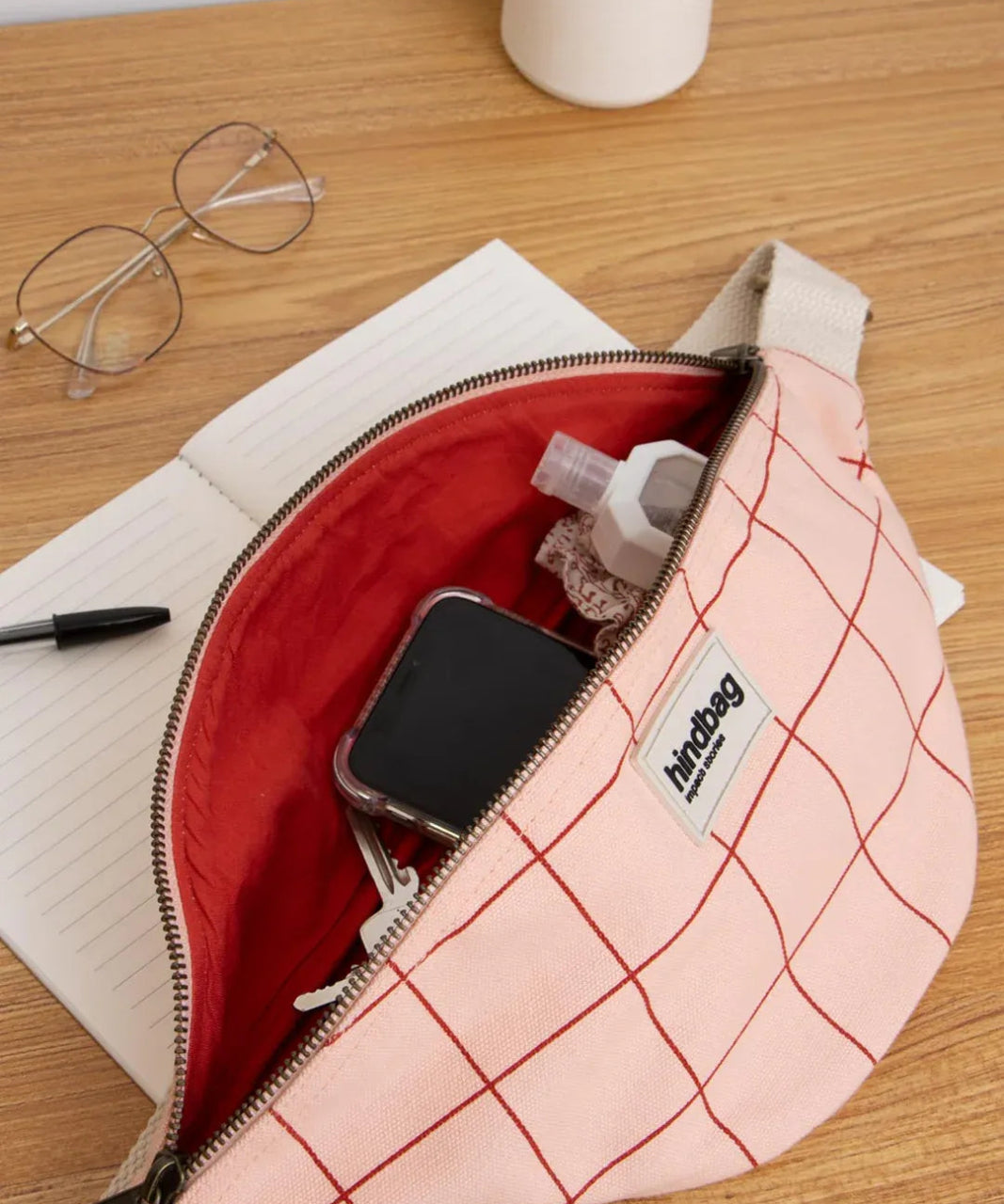 Hindbag - OLIVIA Bauchtasche • Karo Rosé / Rot - Bauchtasche - ROSA ECK
