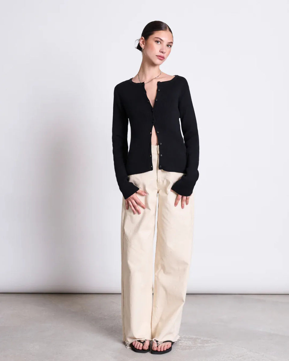 JAN ‘N JUNE - CREWNECK CARDIGAN GLIMT BLACK GOTS Strickjacke - Cardigan - ROSA ECK Concept Store