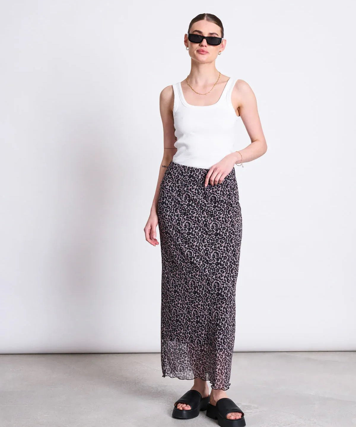 JAN ‘N JUNE - MESH MAXI SKIRT SMUK LEO PRINT - Rock - ROSA ECK