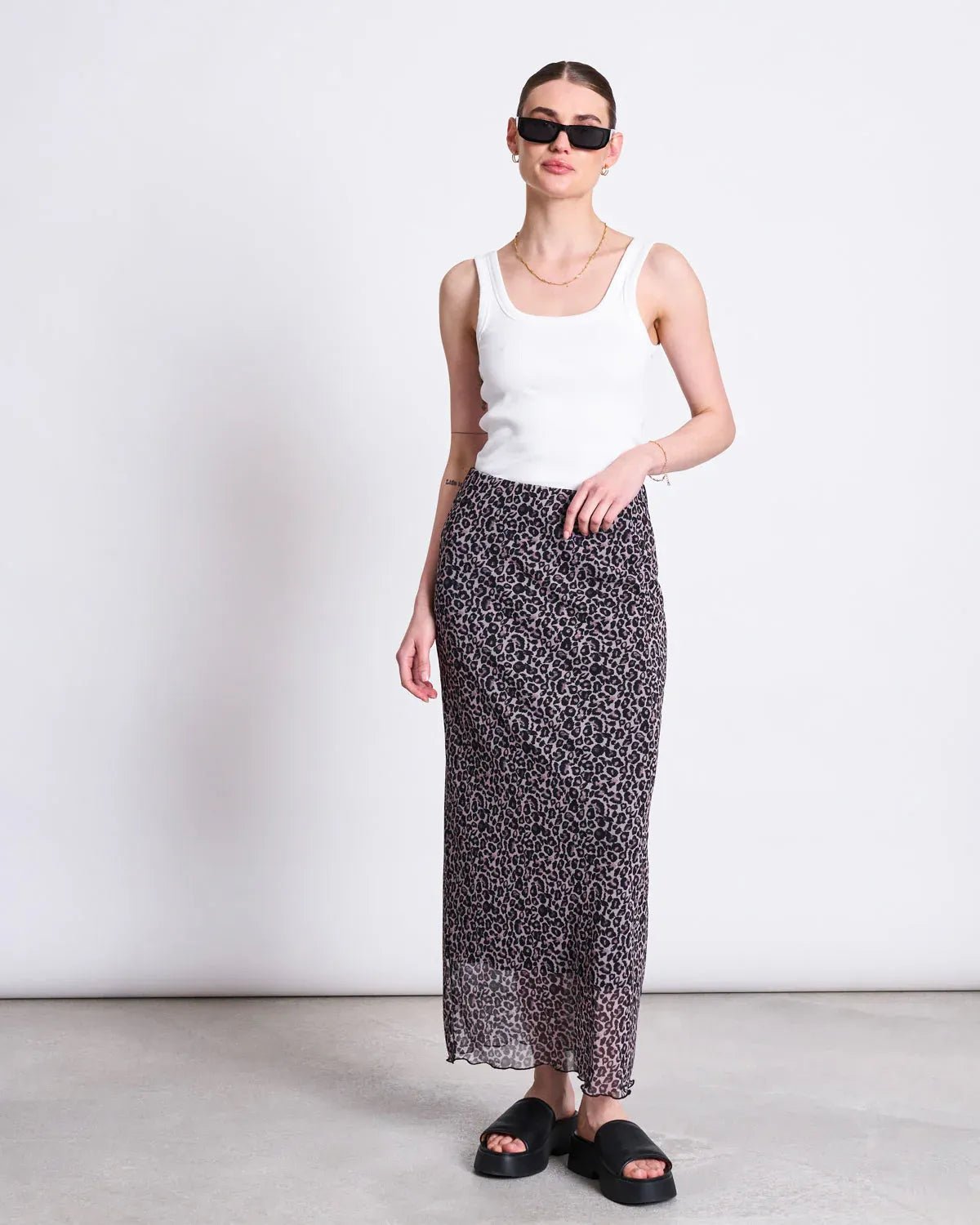 JAN ‘N JUNE - MESH MAXI SKIRT SMUK LEO PRINT - Rock - ROSA ECK