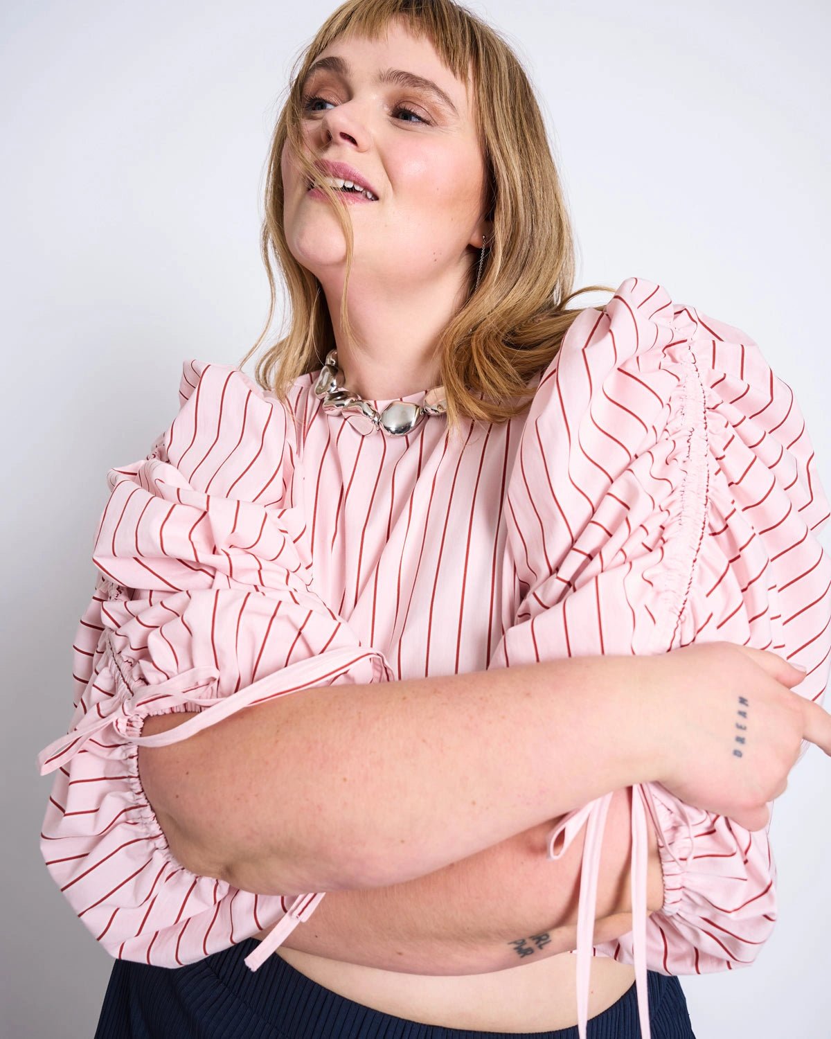 JAN 'N JUNE - NIBS Puffärmel-Bluse • Pale Pink Striped - ROSA ECK