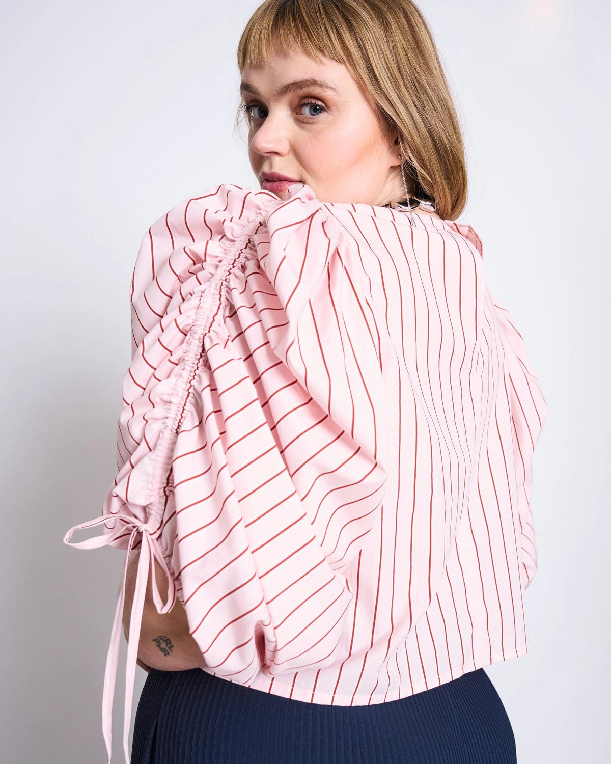 JAN 'N JUNE - NIBS Puffärmel-Bluse • Pale Pink Striped - ROSA ECK