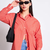 JAN ‘N JUNE - OVERSIZED SHIRT MAMRO CHERRY RED WHITE STRIPED - Hemd - ROSA ECK