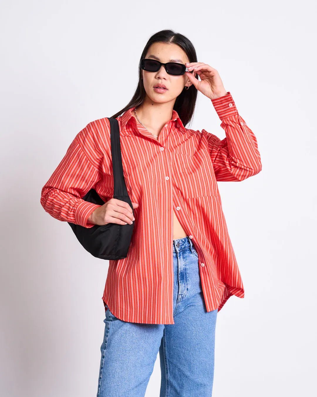 JAN ‘N JUNE - OVERSIZED SHIRT MAMRO CHERRY RED WHITE STRIPED - Hemd - ROSA ECK