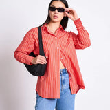 JAN ‘N JUNE - OVERSIZED SHIRT MAMRO CHERRY RED WHITE STRIPED - Hemd - ROSA ECK