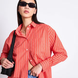 JAN ‘N JUNE - OVERSIZED SHIRT MAMRO CHERRY RED WHITE STRIPED - Hemd - ROSA ECK