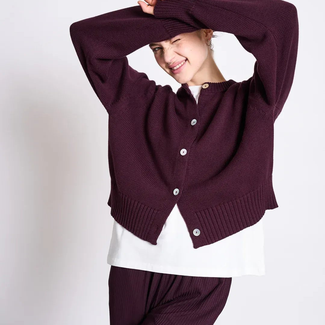 JAN ‘N JUNE - SIVIA Relaxed Crewneck Cardigan • Cherry Lacquer - ROSA ECK Concept Store