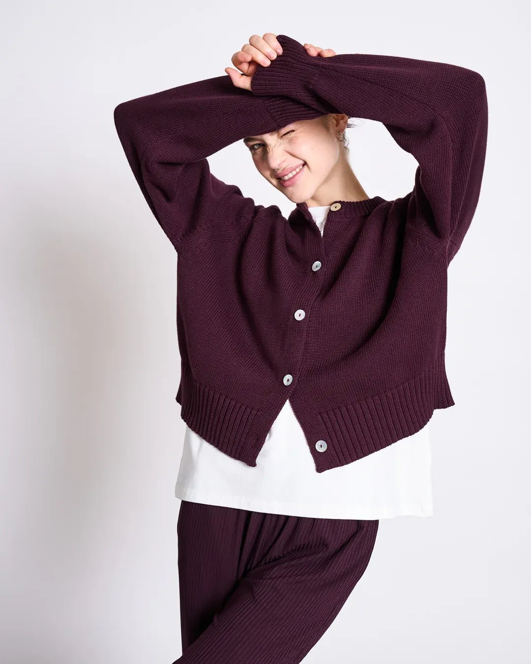 JAN ‘N JUNE - SIVIA Relaxed Crewneck Cardigan • Cherry Lacquer - ROSA ECK Concept Store