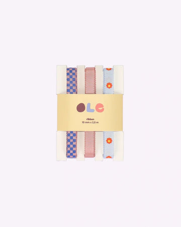 Kado Design - Geschenkband - Set • checkerboard · plain · flower - Geschenkverpackung - ROSA ECK