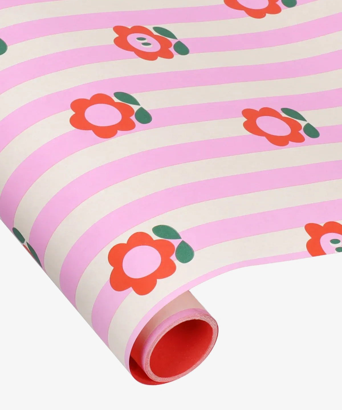 Kado Design - Geschenkpapier - Rolle • Anne Pascal Blumen Streifen Rosa - ROSA ECK