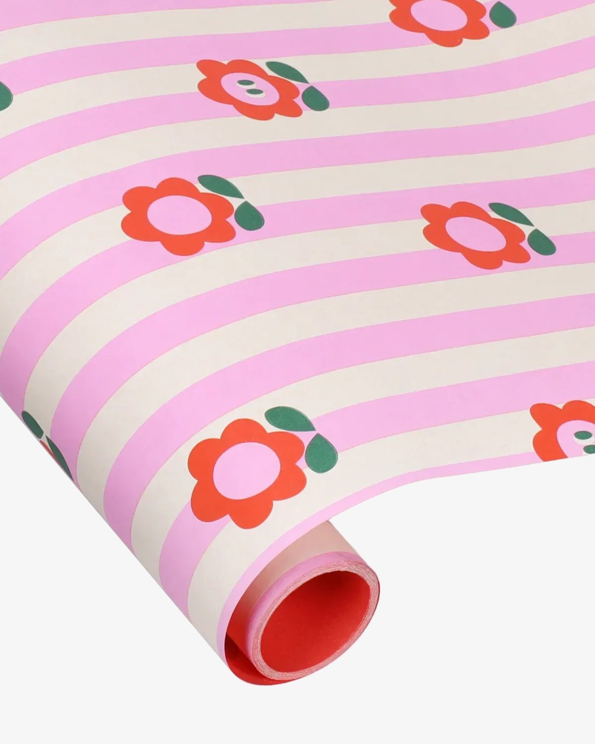 Kado Design - Geschenkpapier - Rolle • Anne Pascal Blumen Streifen Rosa - ROSA ECK