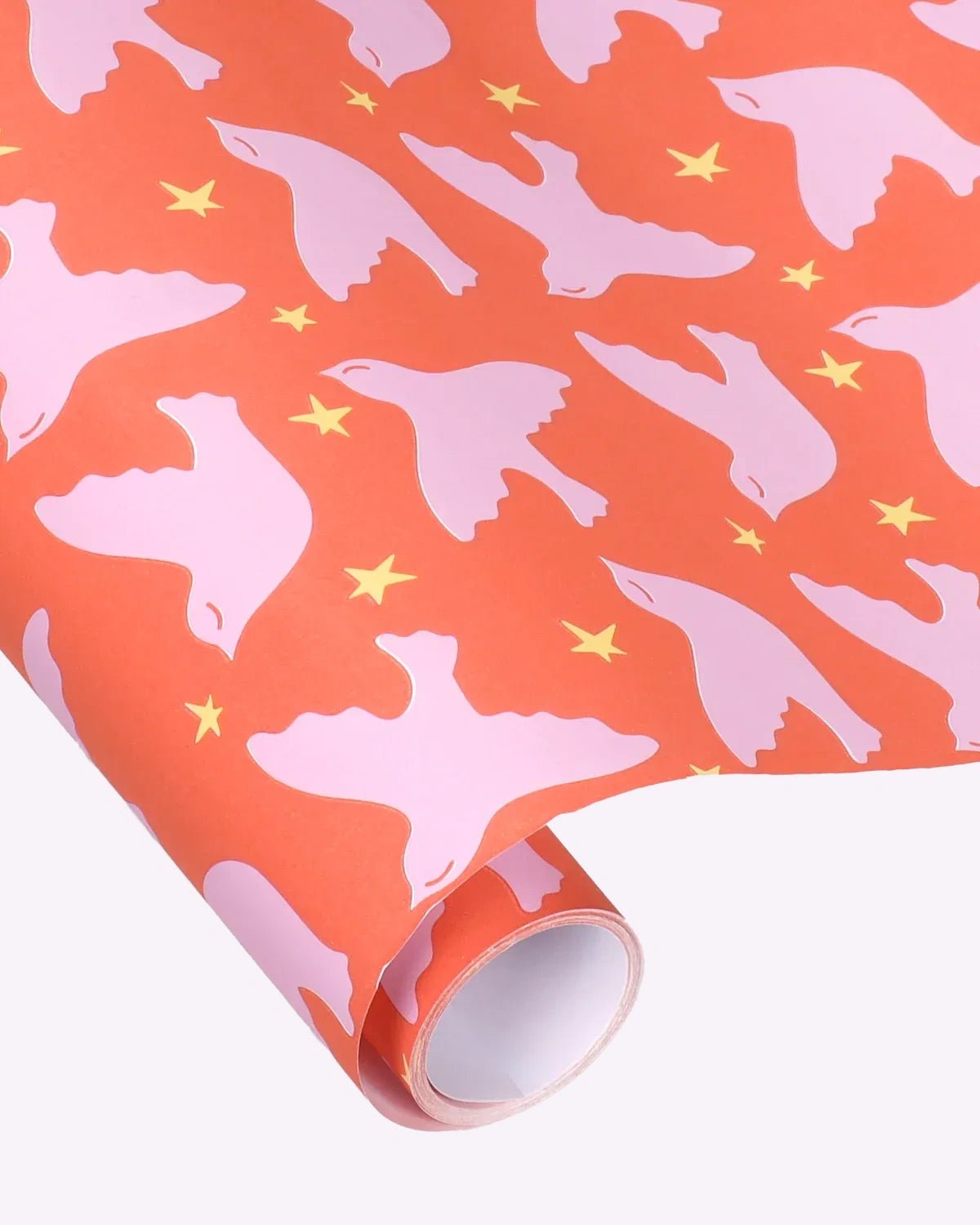 Kado Design - Geschenkpapier - Rolle • Birds Orange/Rosa/Gelb - Geschenkverpackung - ROSA ECK