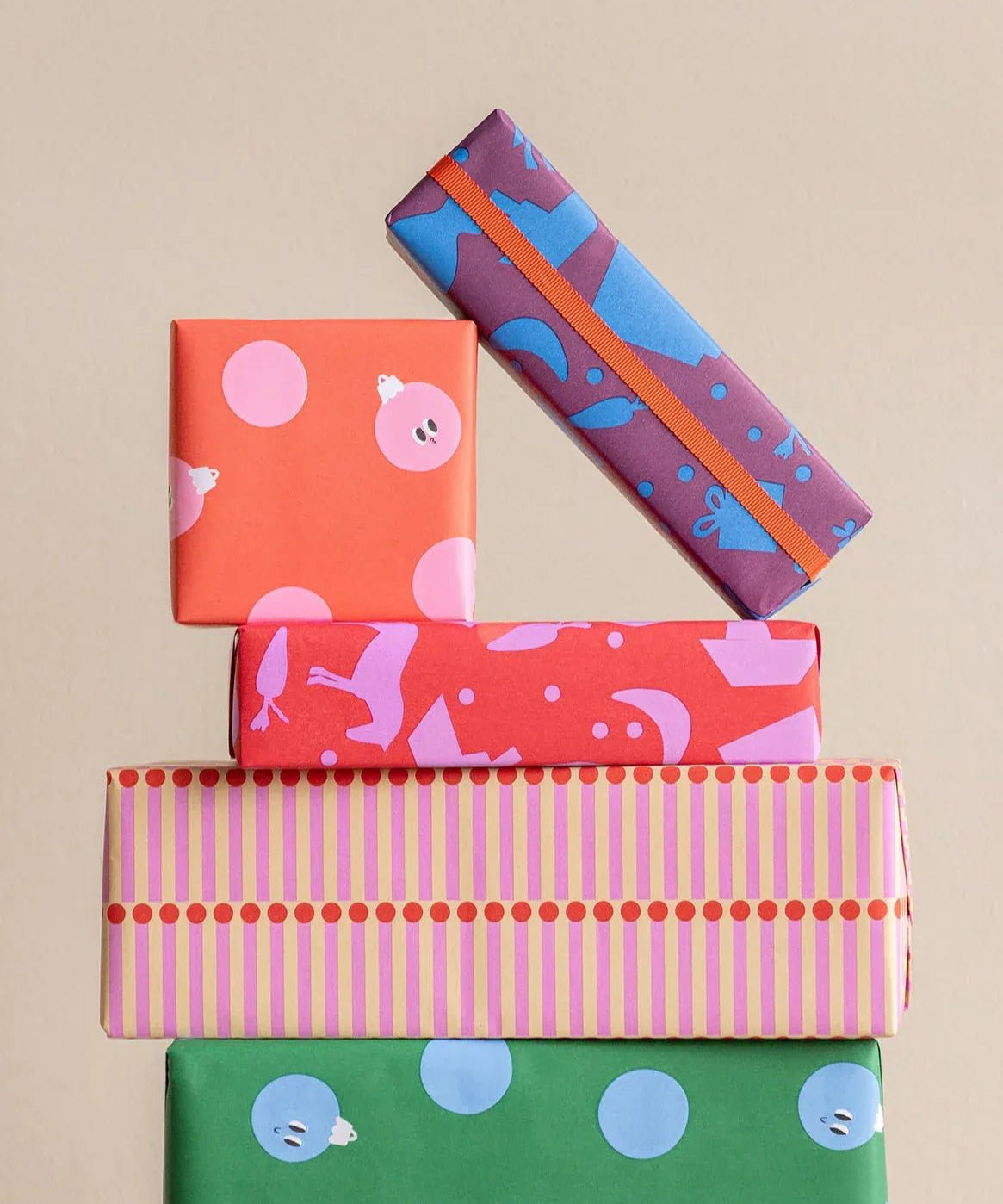 Kado Design - Geschenkpapier - Rolle • Birds Orange/Rosa/Gelb - Geschenkverpackung - ROSA ECK